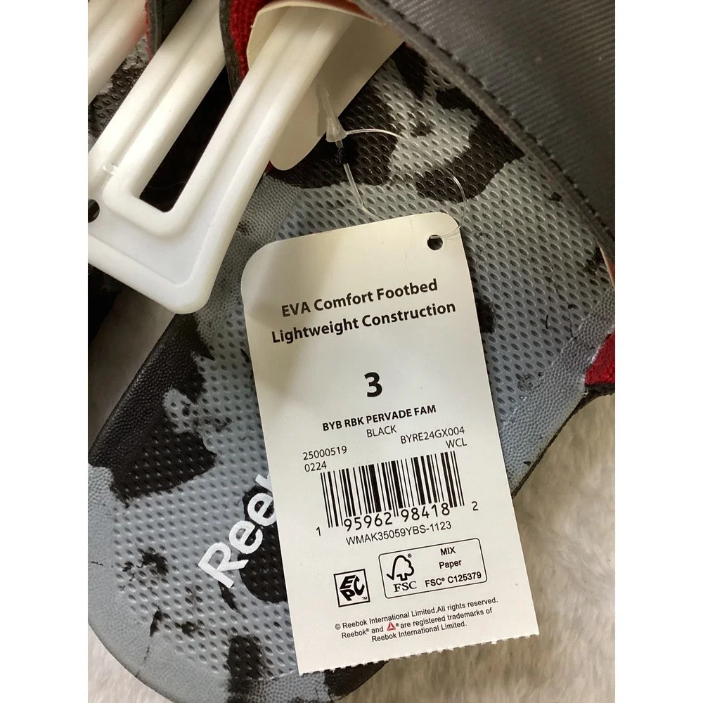 Reebok Pervade Fam‎ Kids Camo Slides Black Grey White Size 3 BYRE24GX004